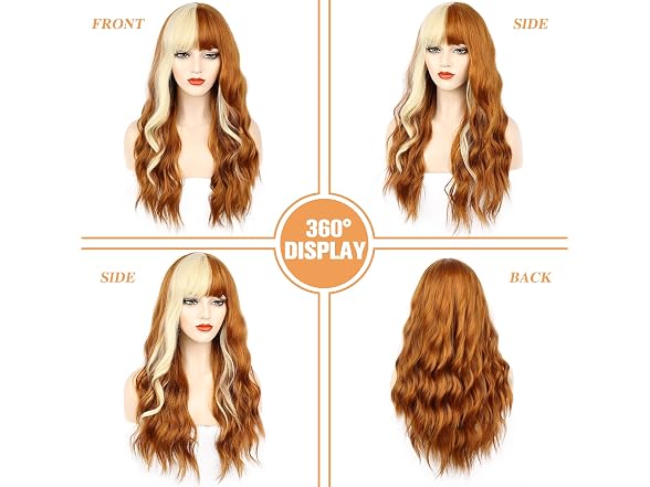 Orange Wig with Bangs Long Wavy Wigs for Women