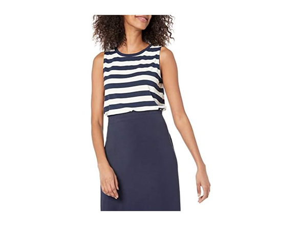 Navy White Placed Stripe
