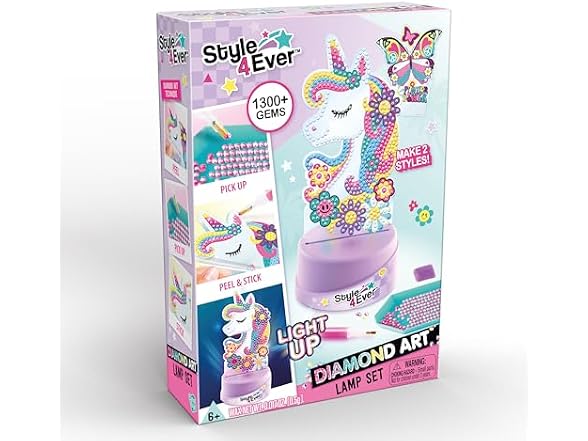 Style 4 Ever Diamond Art Unicorn or Butterfly Lamp Set