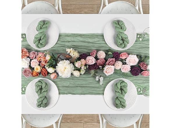 TISEMENT 12 Packs Cheesecloth Table Runne (Sage Green)