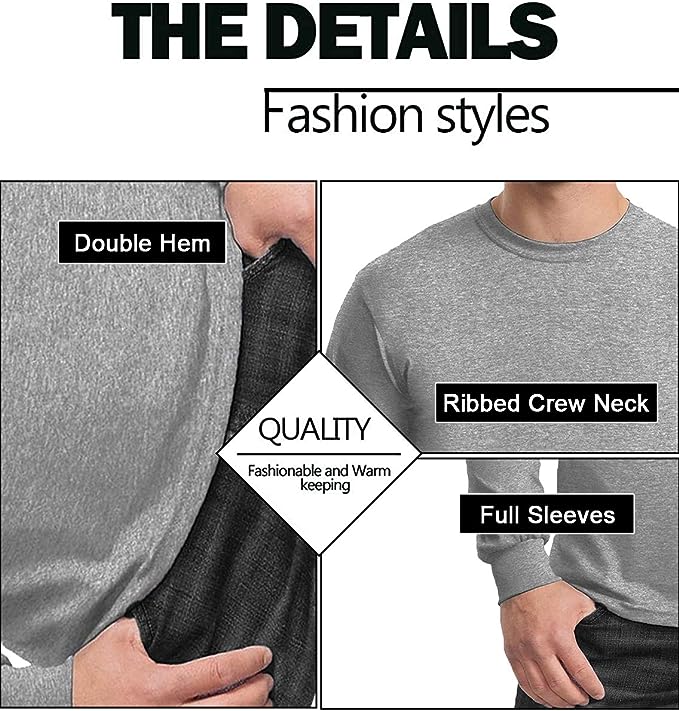 (3 or 6Pk) Mens L/S Crew Neck Solid Shirt - Gallery 14