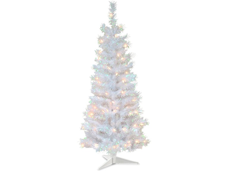 Pre-Lit Artificial Christmas Tree, White Tinsel, 4ft
