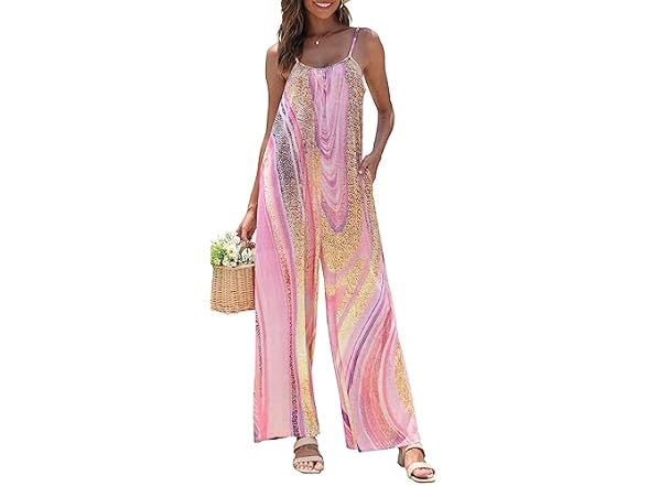 Fkeep Women Loose V Neck Sleeveless Strap Pants