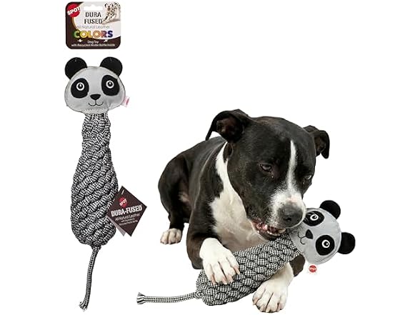 SPOT Dura-Fused Colors Leather Bottle Cruncher Panda Dog Toy