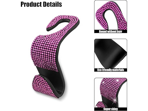 Car Seat Hooks 4Pcs Bling Rhinestone