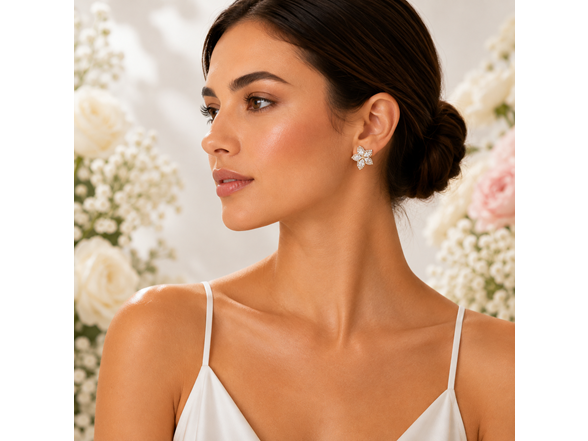 18K Gold Floral Cluster CZ Studs