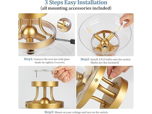 TOBUSA 3-Light Semi Flush Mount Light Fixture