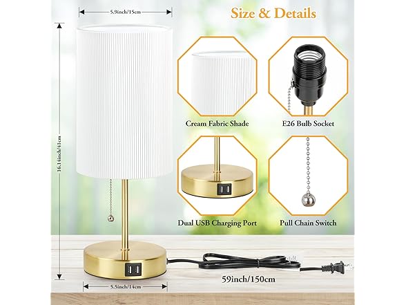 Lakumu 2 Sets Table Lamps with 2 USB