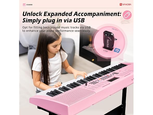 VANGOA Pink Electric Piano Keyboard