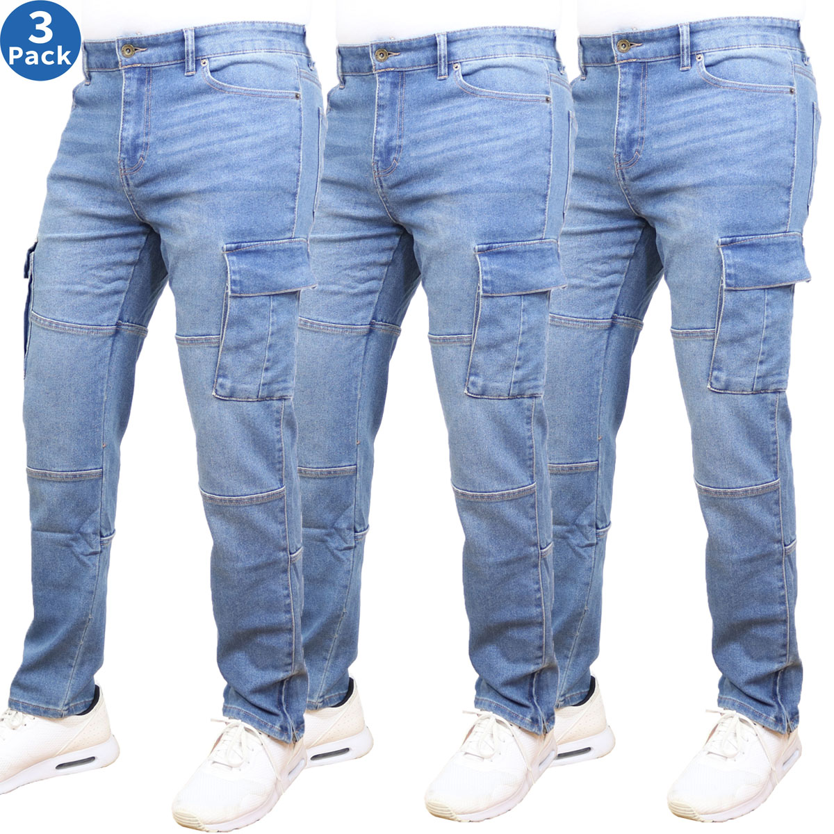 Men's Stretch Cargo Denim Jeans (30-42) - Gallery 41