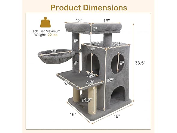 DORTALA Cat Tree for Indoor Cats, 33.5" Cat Tower