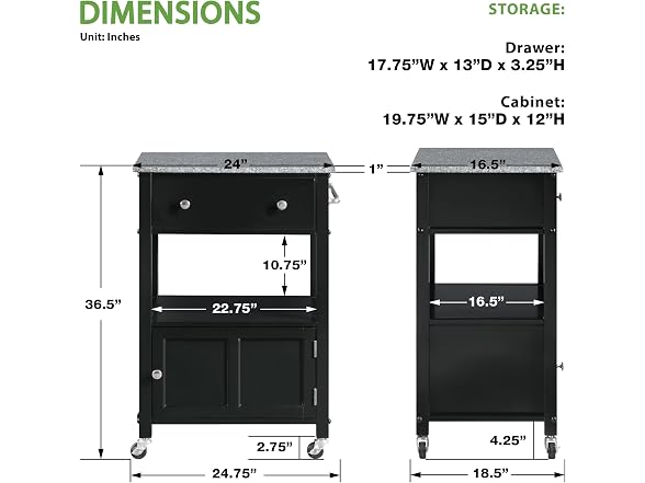 OSP Fairfax Farmhouse Kitchen Cart Black