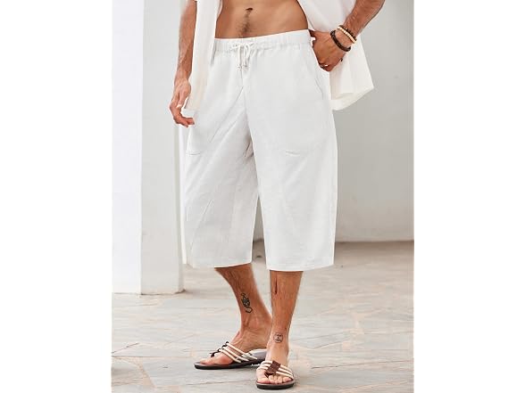 Coofandy Men (XXL) Linen Capri Pants Baggy Pants