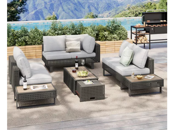 Coolbibila Gray 6pc Wicker Patio Sofa Set