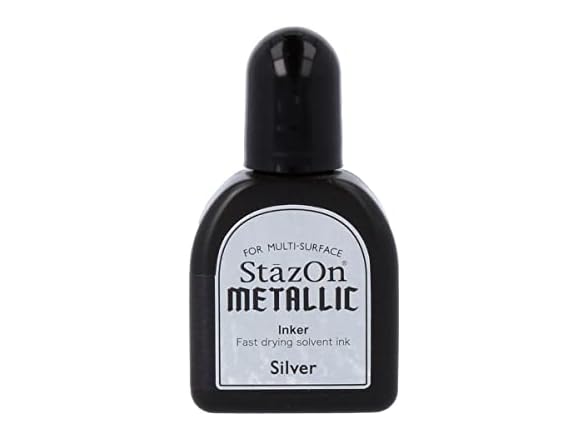Tsukineko 1/2 Fluid Ounce StazOn Metallic Inker, Silver