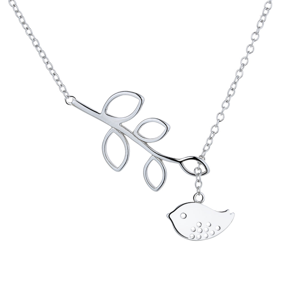 Lariat Brid and Leaf Pendant Necklace - Gallery 4