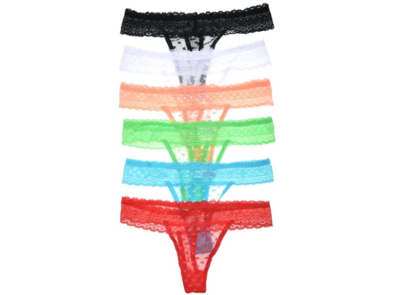 Angelina G6366_BCR_6_UM Medium (4-6) Angelina Lace Waist Thongs with Heart Design (6-Pack) Assorted Color
