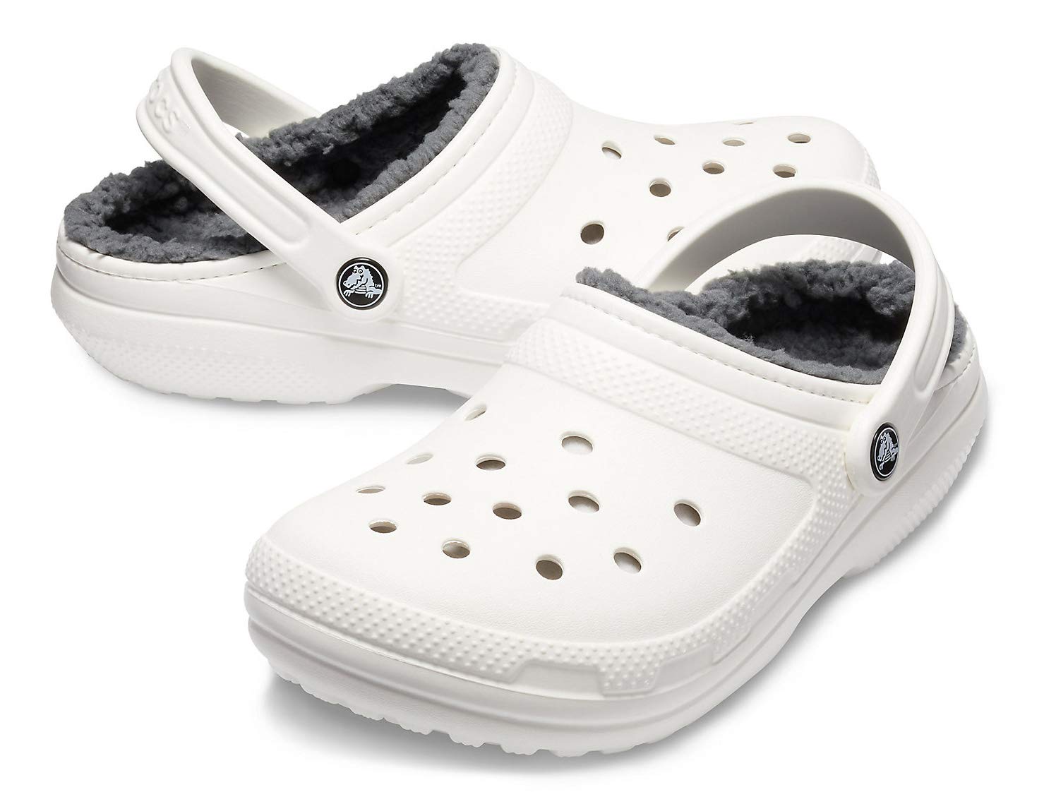 Crocs Unisex- Classic Lined Clog, White/Grey, 11 WM - Gallery 2