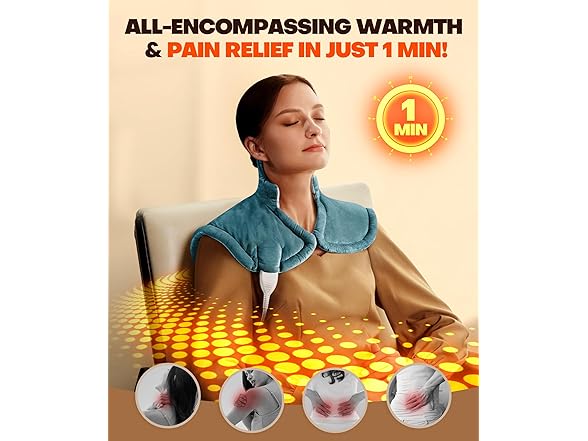 Lenmen Graphene-Infused 1Min Fast Heating Pad, Deeper Pain Relief Weighted Heating Pads for neck and shoulders and back, Heated Wrap with 6 Heat Options 4 Auto Timer, Gifts for Men Women Mom Christmas (Open Box)