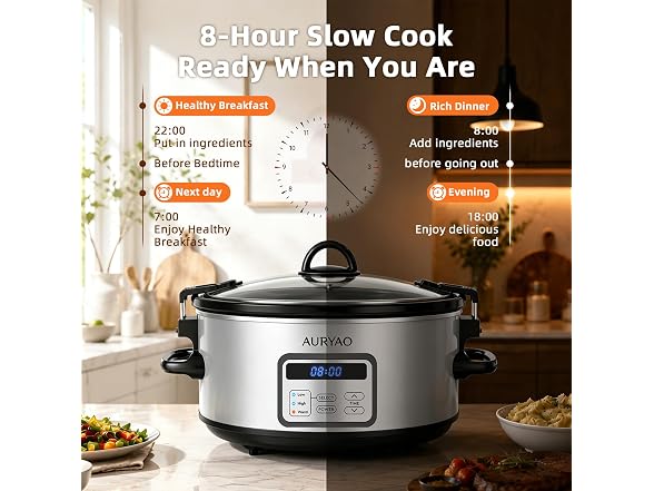 AURYAO 6 Quart Programmable Slow Cooker