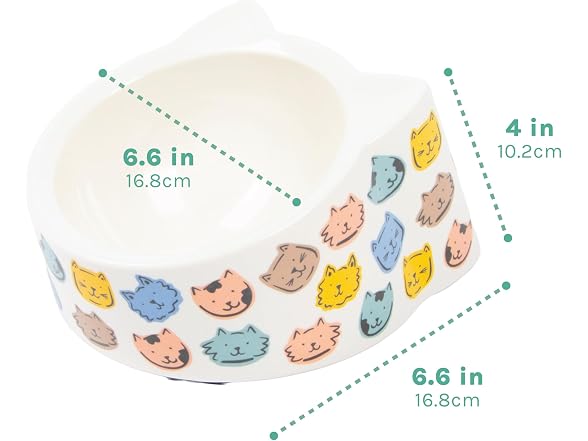 Kitty City Elevated Melamine Cat Bowl- Colorful Cats