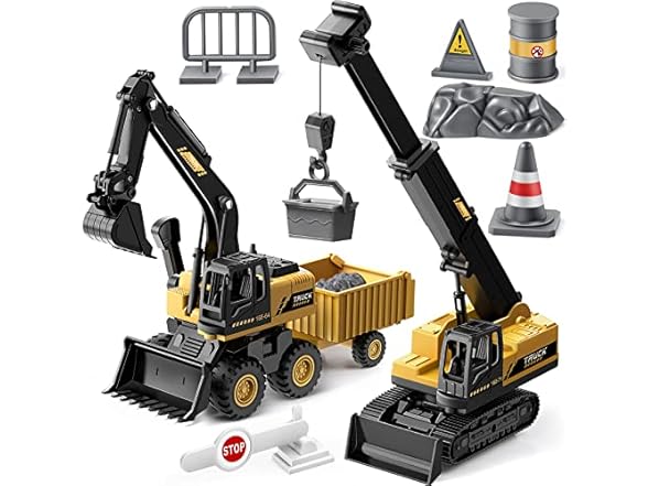 Geyiie Crane & Excavator Toy Trucks