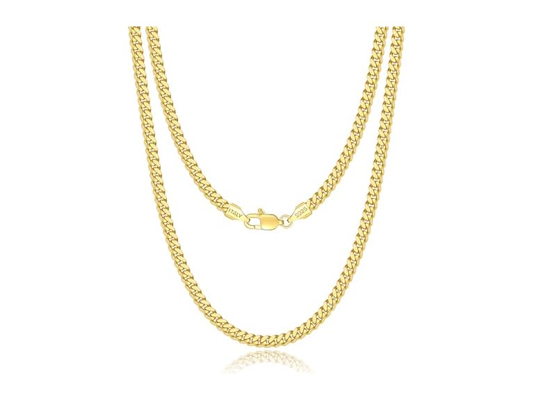 Eterjew 3.5mm Solid 18k Plated Gold Chain Necklace for Men Women, Men's Cuban Link Chain Necklace for Men 20 Inch