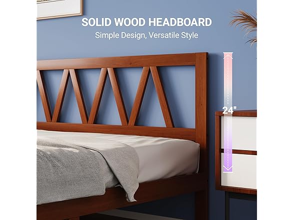 Avenco Solid Wood Platform Bed Frame with Headboard