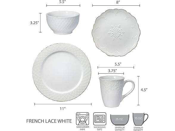 Pfaltzgraff French Lace White 16 Piece Dinnerware Set