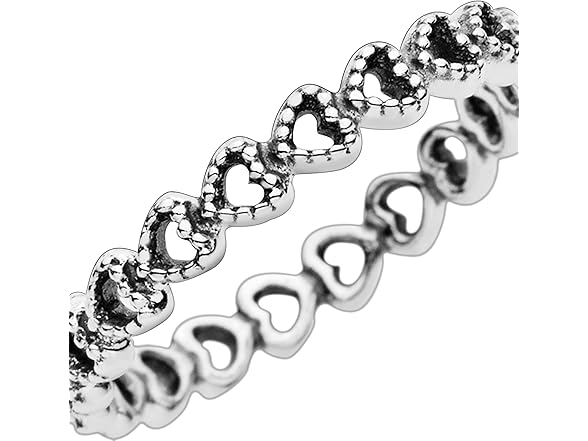 Pandora Jewelry Band of Hearts Sterling Silver Ring, Size 8.5 (Open Box)
