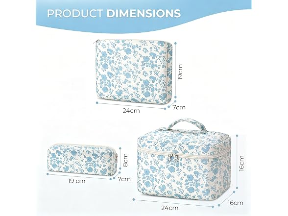 3 Pcs Quilted Makeup Bag Set