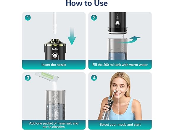 Benhip W0056 Cordless Sinus Rinse Neti Pot Kit