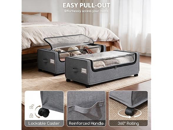 Under Bed Storage with Wheels, 2 Pack