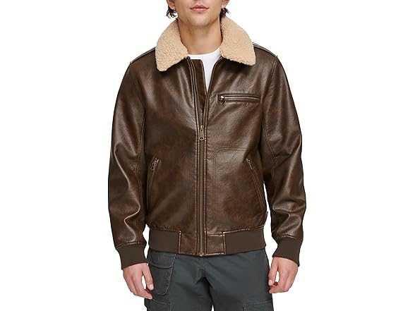 Levis Mens Faux Leather Bomber w/ Collar