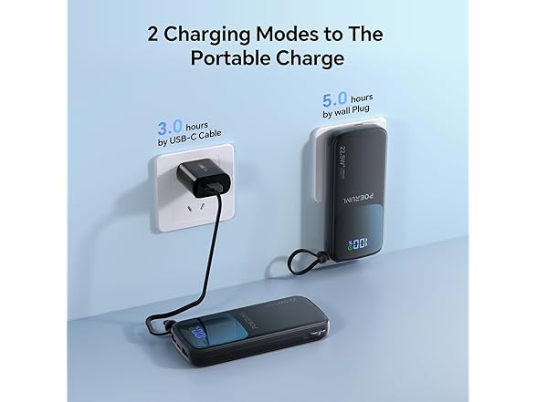 POERUNI 10000mAh Power Bank with Wall Plug