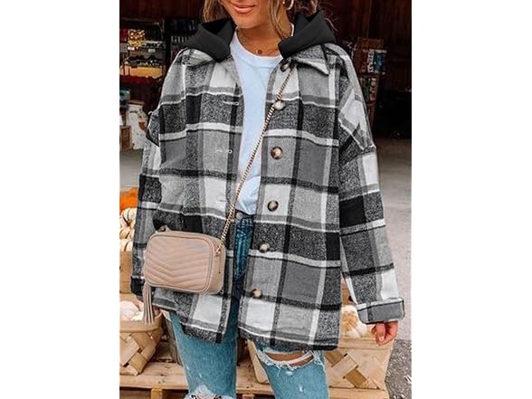 Shewin Women (L) Button Shirt Flannel Jacket