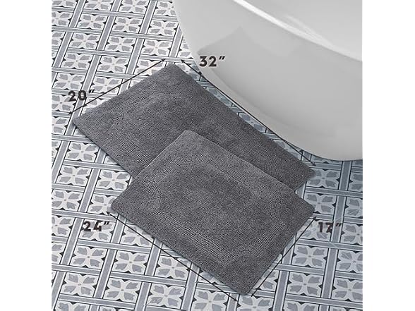 Laura Ashley - Reversible Cotton Bath Mat 2-Pc Set, Charcoal