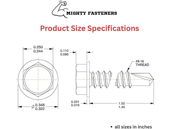 TEK Screws #8x1-1/2 SS 410 100Pcs