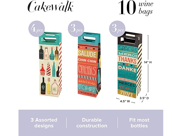 Cakewalk Gracias Wine Gift Bags for Single Bottles