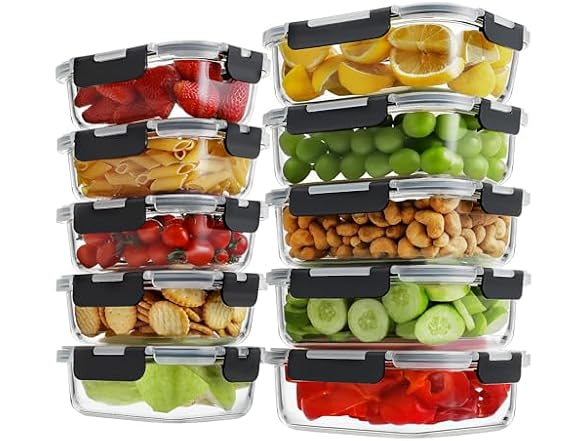 HOMBERKING 10-Pack Glass Meal Prep Containers