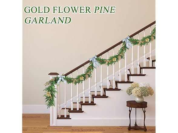 TISEMENT Norfolk Pine Garlands with Gold Flowers