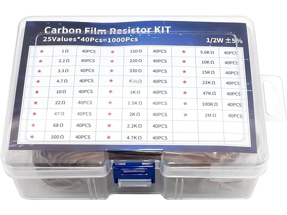 1000Pcs Resistor Kit 1/2W 25 Values
