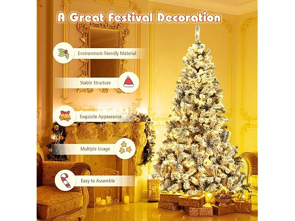 Goplus 7.5ft Pre-Lit Artificial Christmas Tree