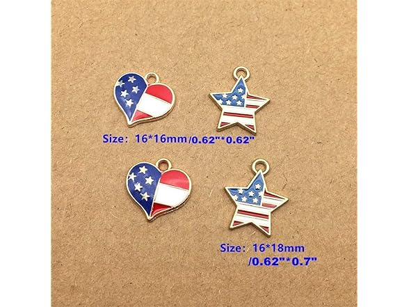American Flag Star Heart Shaped Charms