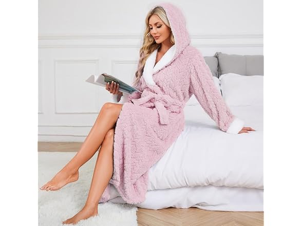 LYCY Womens Plush Hooded Robe