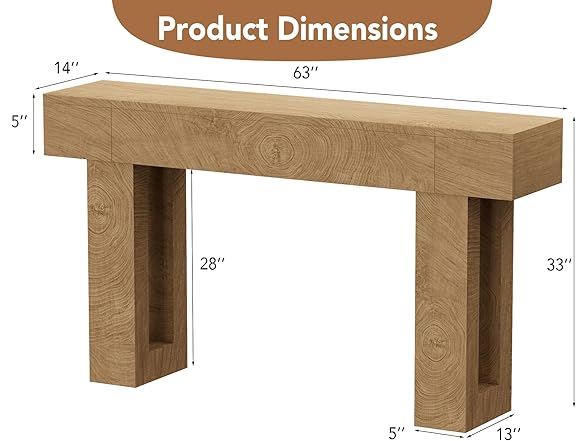 Natural 63 Inch Long Console Table
