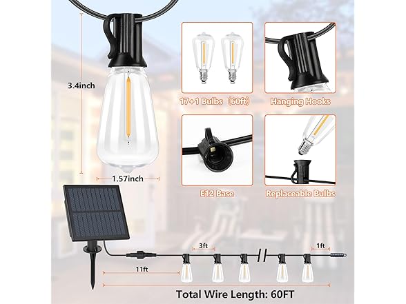 Bosceos Solar Outdoor String Lights