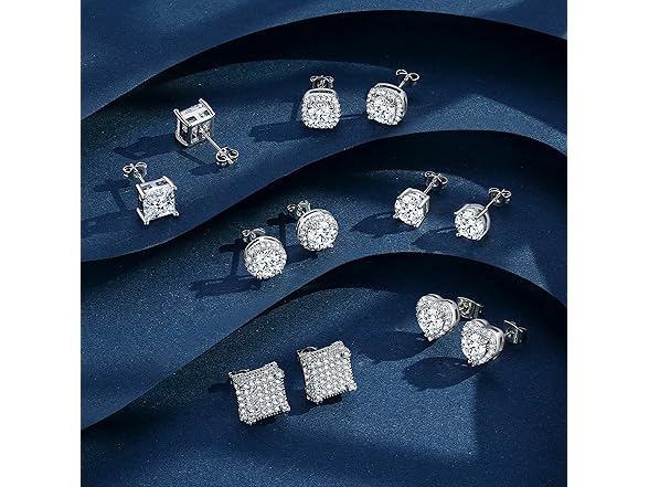 6 Pairs Sterling Silver Cubic Zirconia Studs