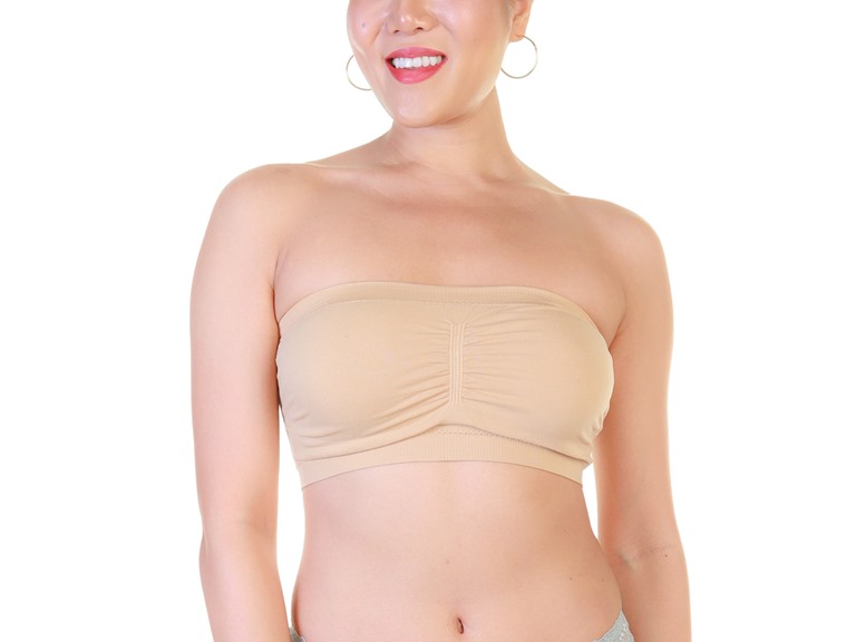 Angelina SE0911_BWB_6_OS One Size Fits Most Seamless Bandeau with Removable Cups Black, White, Beige (6 Pack)