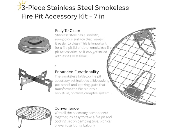 Sunnydaze Decor YK-3221 7in Fire Pit Kit Silver